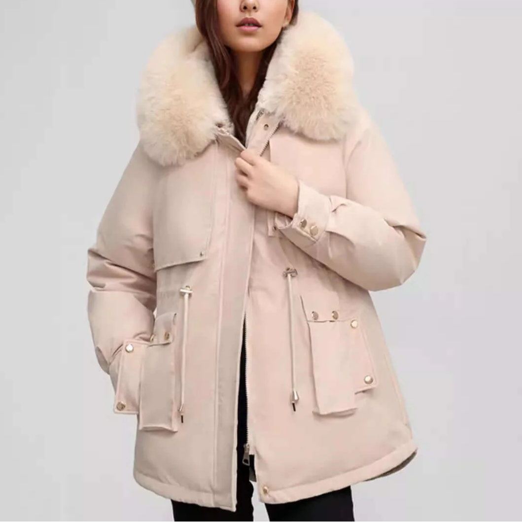 Rosgrove | Women - Faux Fur Collar Hip-Length Coat - Zip Closure