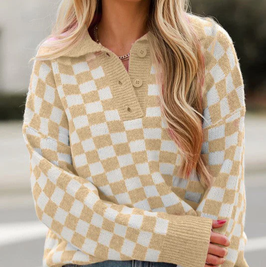 Rosgrove | Women - Wool Knit V-Neck Jumper - Button Neckline