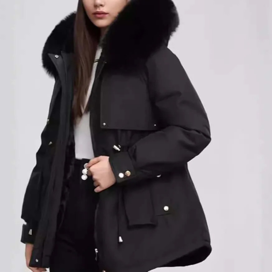 Rosgrove | Women - Faux Fur Collar Hip-Length Coat - Zip Closure