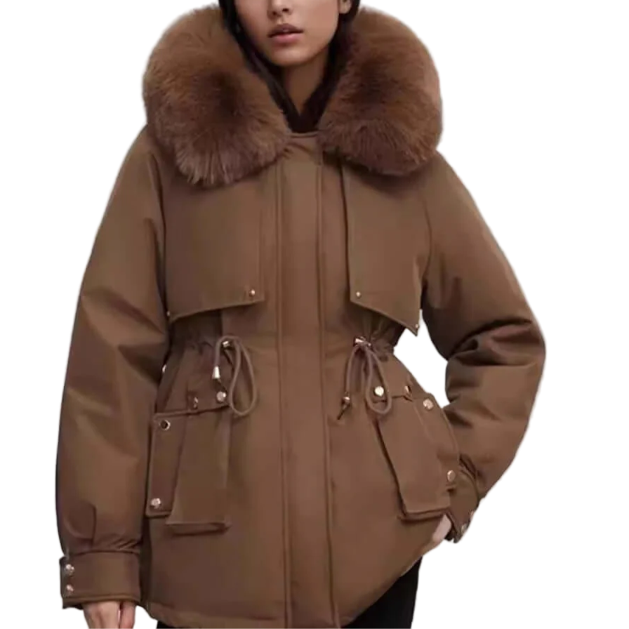 Rosgrove | Women - Faux Fur Collar Hip-Length Coat - Zip Closure