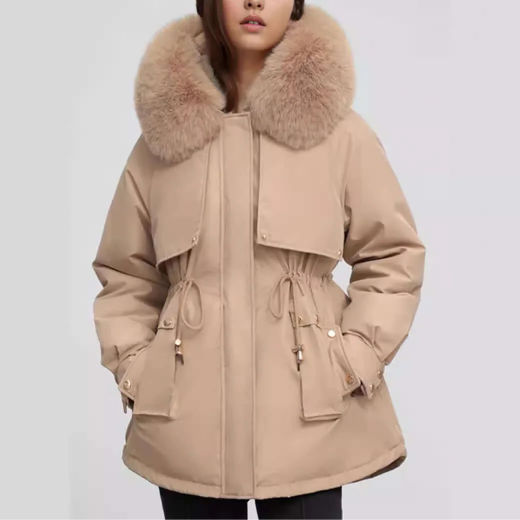 Rosgrove | Women - Faux Fur Collar Hip-Length Coat - Zip Closure