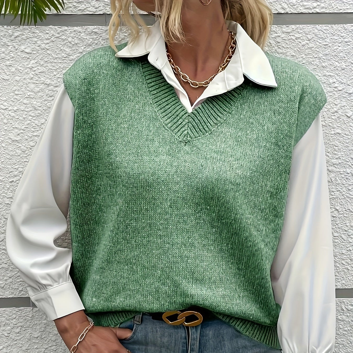 Rosgrove | Women - Ribbed V-Neck Jumper Vest - Relaxed Fit