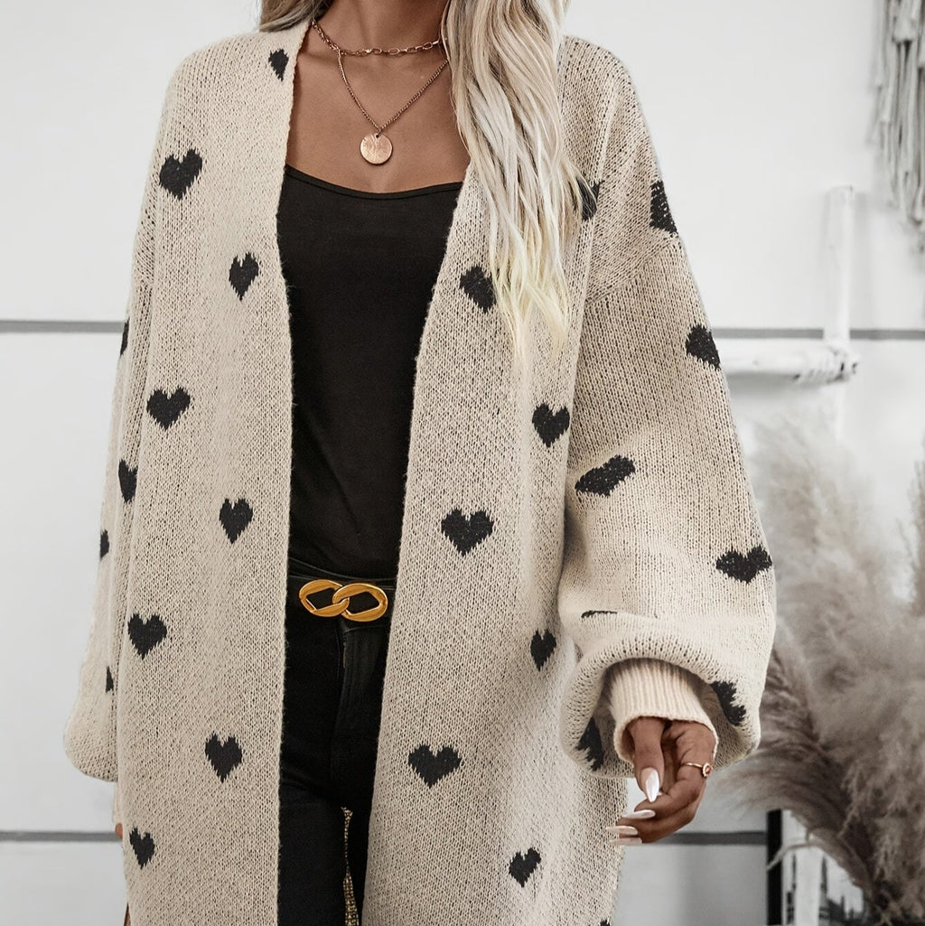 Rosgrove | Women - Heart Pattern Cardigan - Long Sleeve