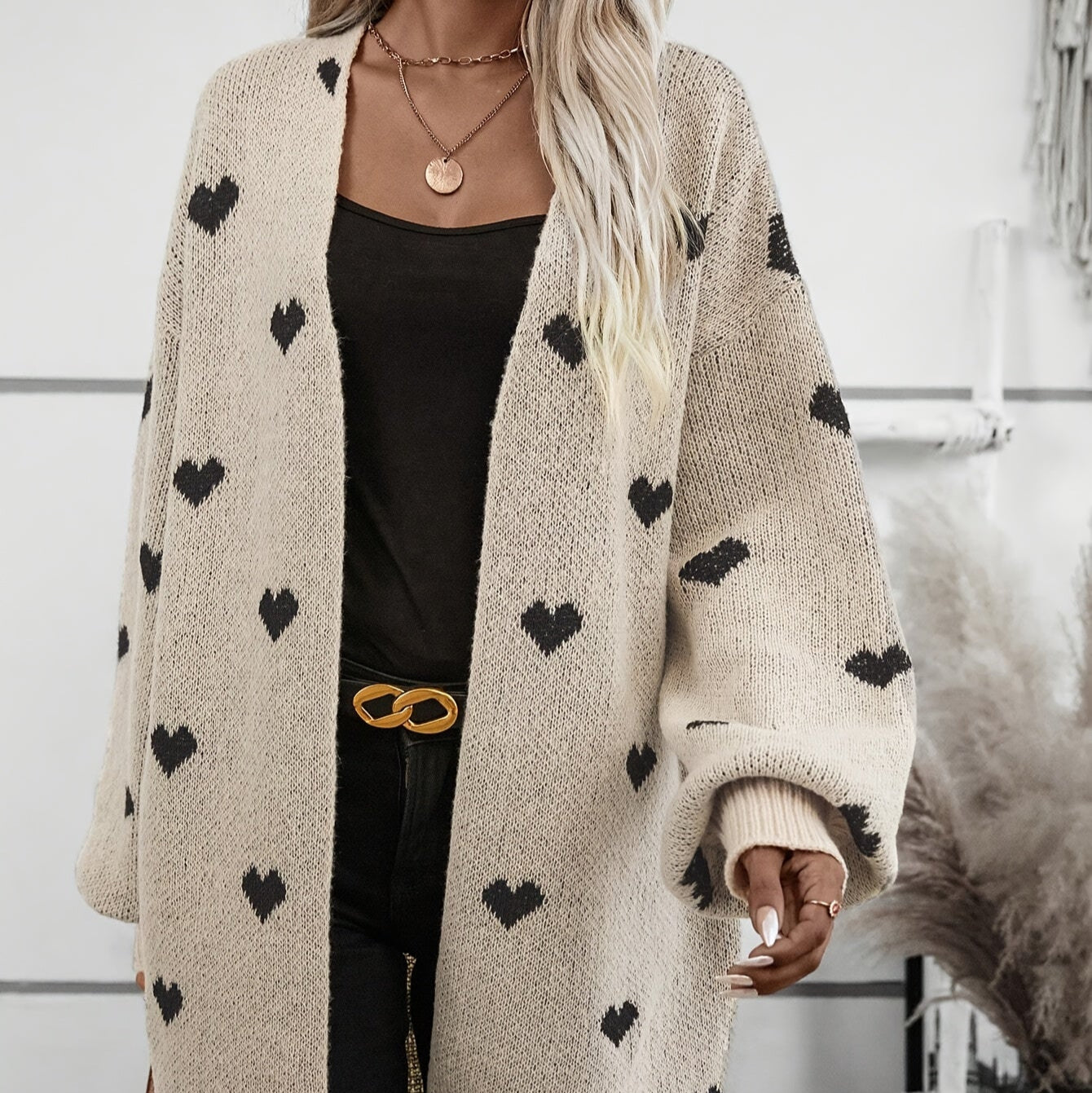 Rosgrove | Women - Heart Pattern Cardigan - Long Sleeve
