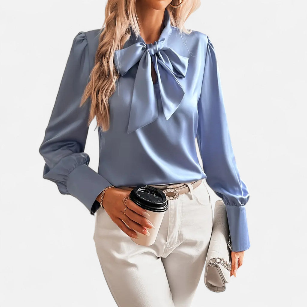 Rosgrove | Women - Satin Blouse with Bow Tie Neck Style