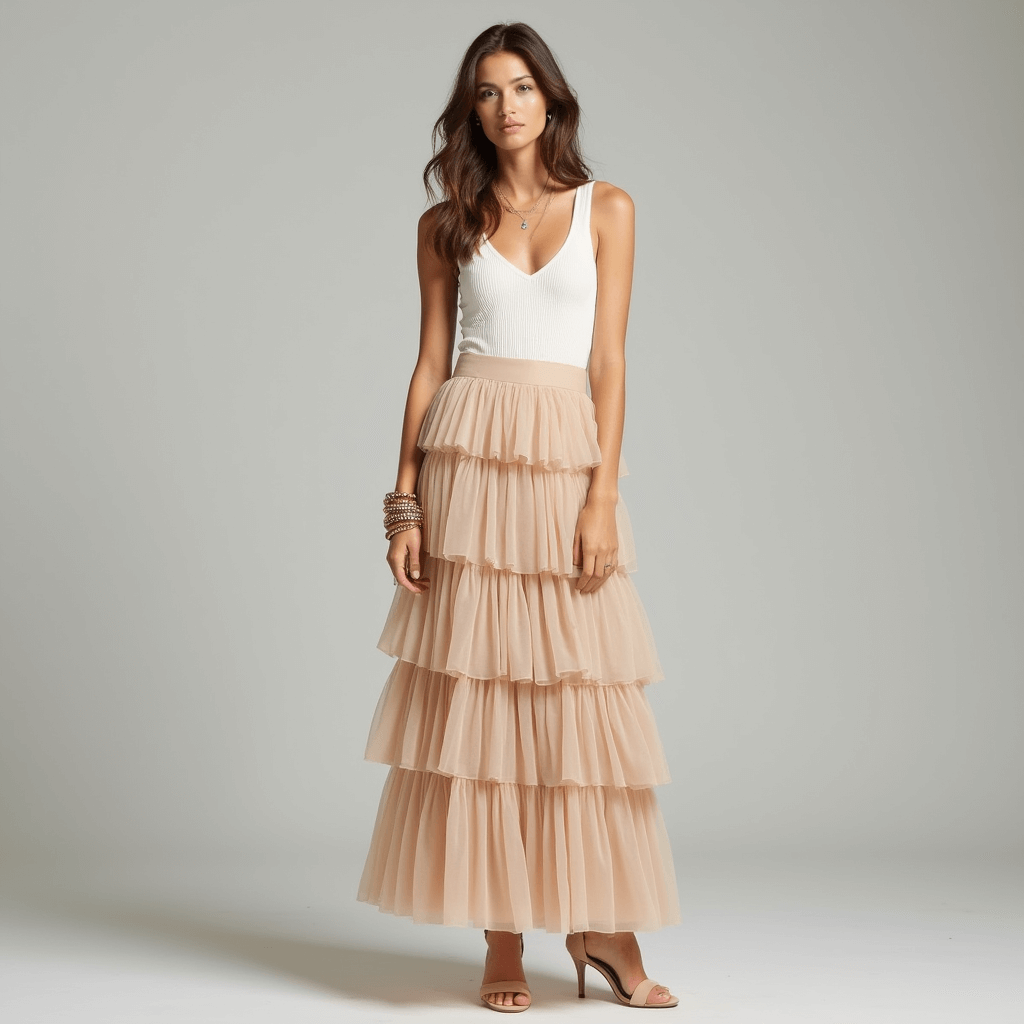 Rosgrove | Elegant Pleated Mesh Midi Skirt