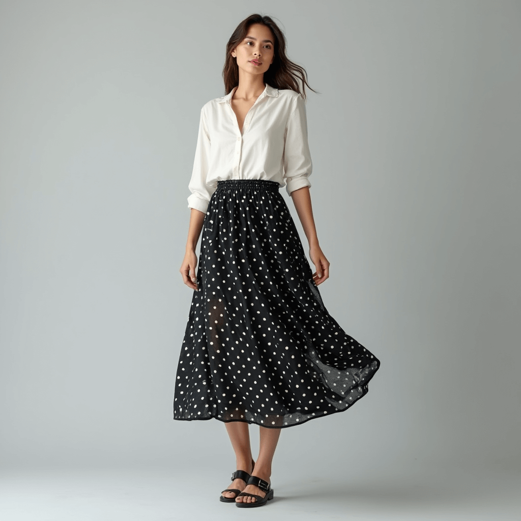 Rosgrove | Elegant Polka Dot Midi Skirt