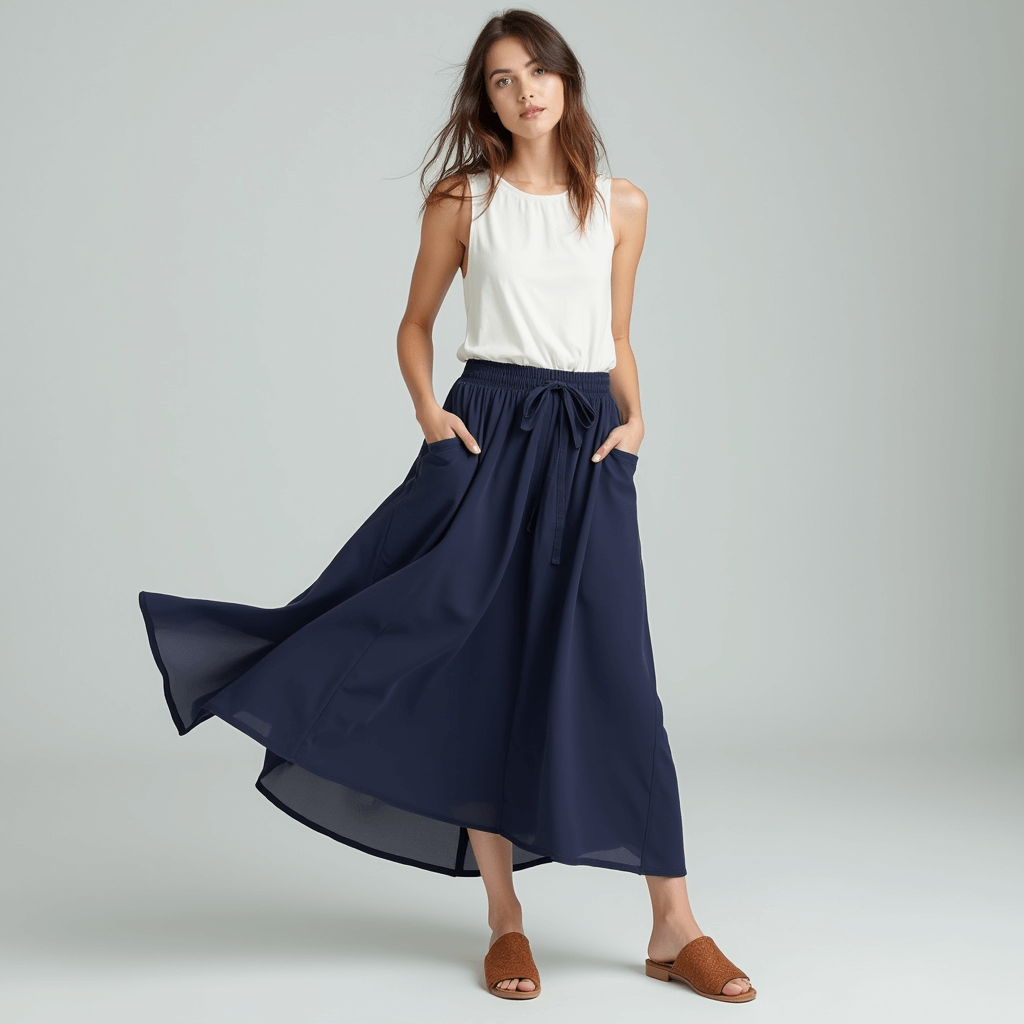 Rosgrove | High Waist Drawstring Maxi Skirt
