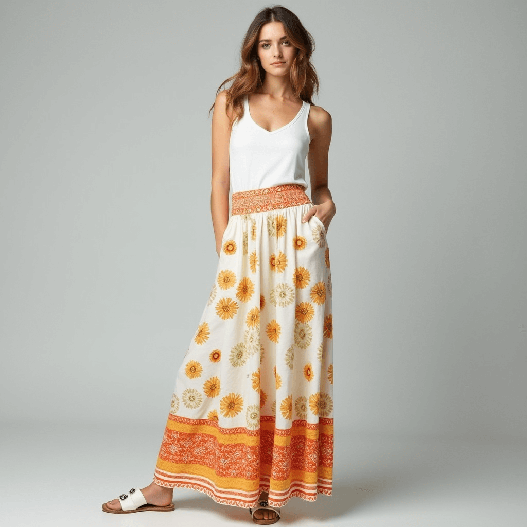 Rosgrove | Bohemian Floral Print Maxi Skirt