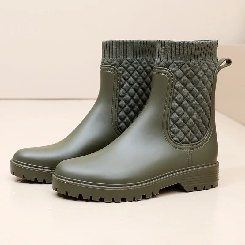 Rosgrove | Women - Quilted Knit Ankle Rain Boots - Slip-On Style