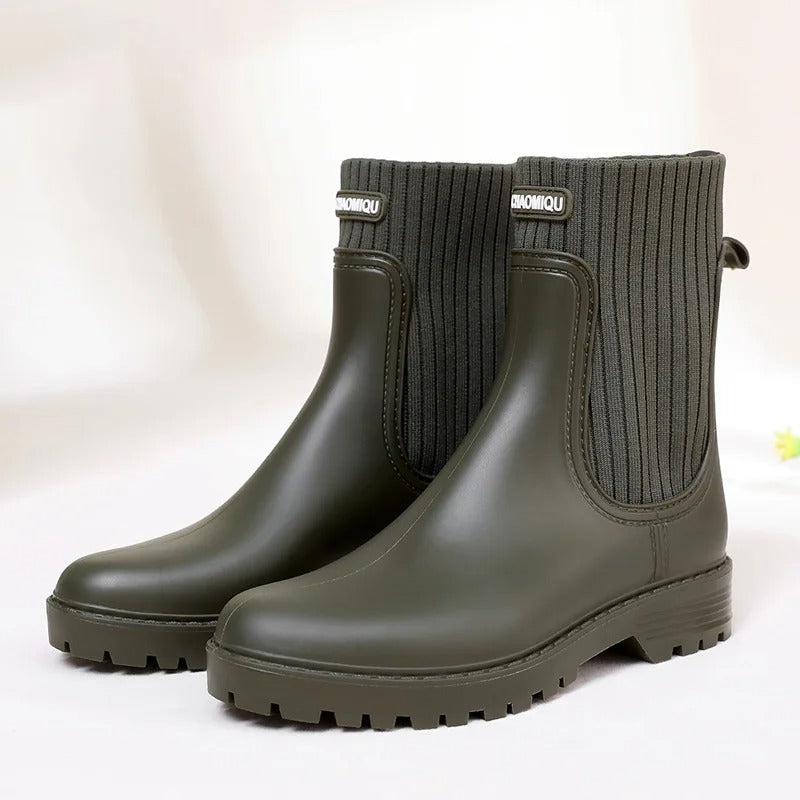 Rosgrove | Women - Quilted Knit Ankle Rain Boots - Slip-On Style