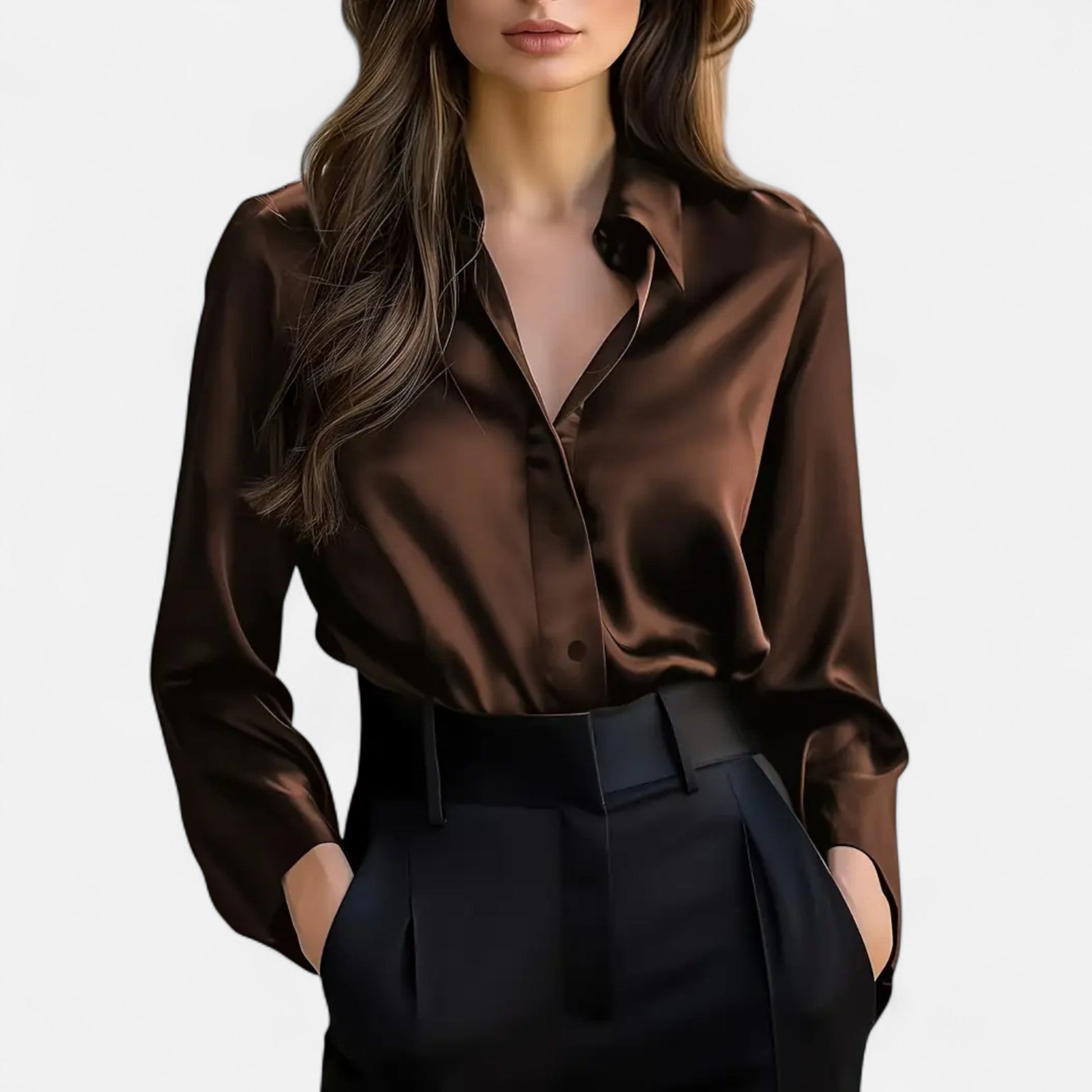 Rosgrove | Women - Long Sleeve Satin Blouse - Elegant Style