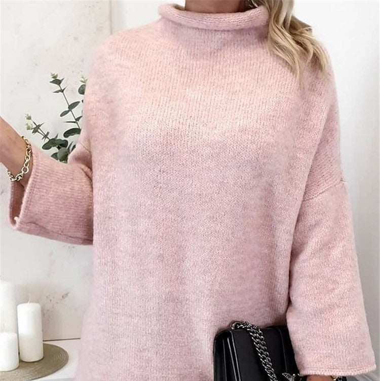Rosgrove | Women - Soft Knit High Neck Sweatshirt - Flared Sleeve