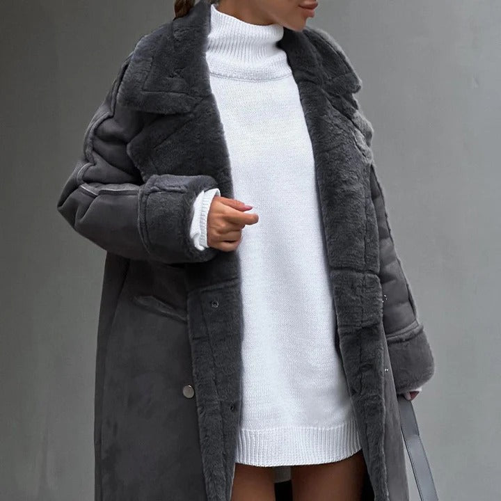 Rosgrove | Women - Oversized Faux Shearling Coat - KneeLength