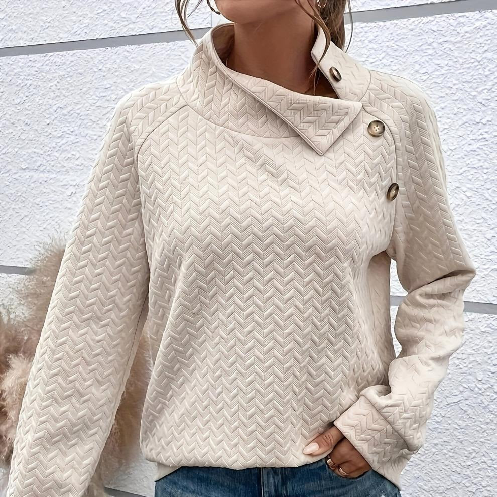Rosgrove | Women - High Neck Sweatshirt - Chevron Knit Texture