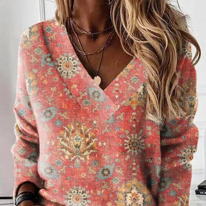 Rosgrove | Women - Cotton V-Neck Sweatshirt - Relaxed Fit