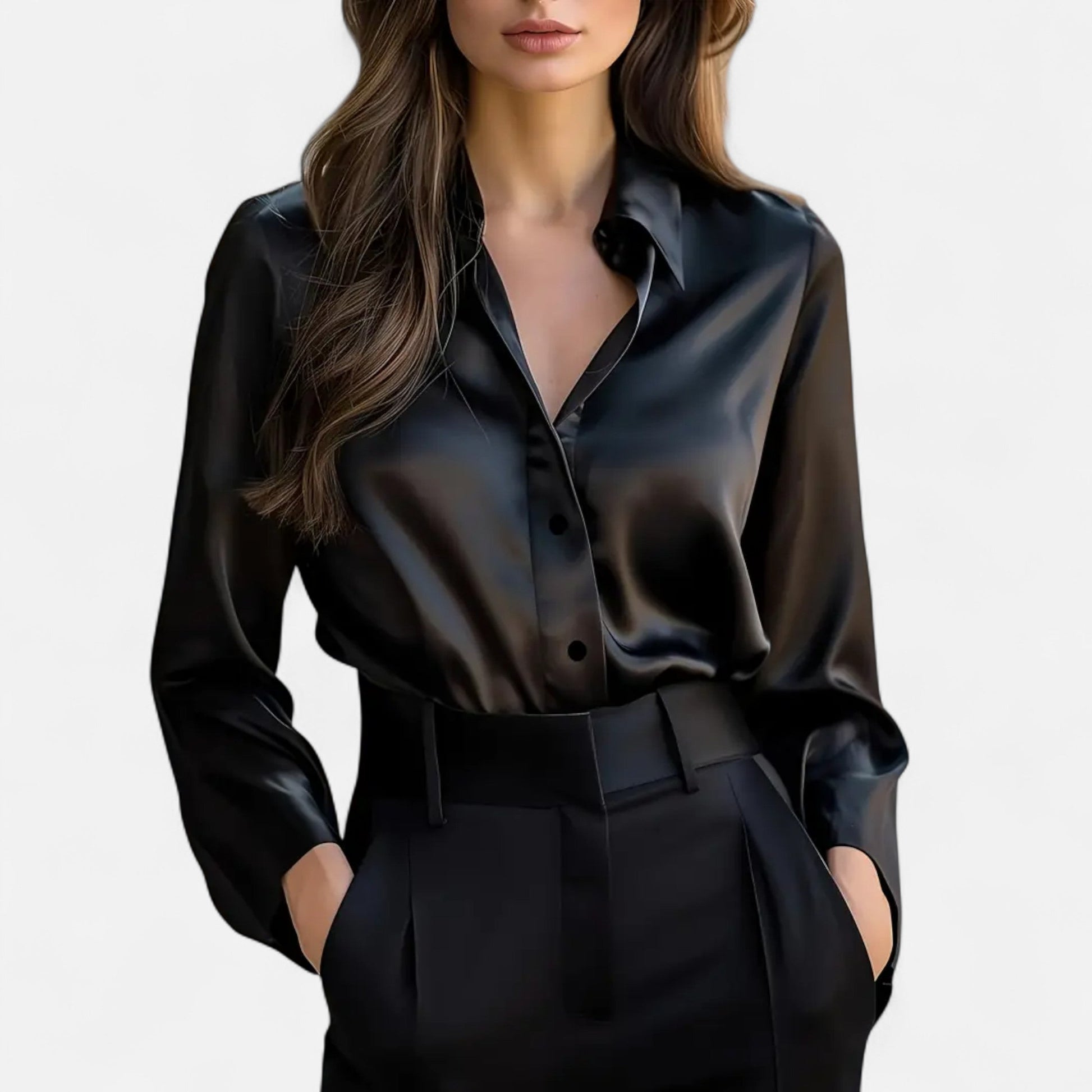 Rosgrove | Women - Long Sleeve Satin Blouse - Elegant Style