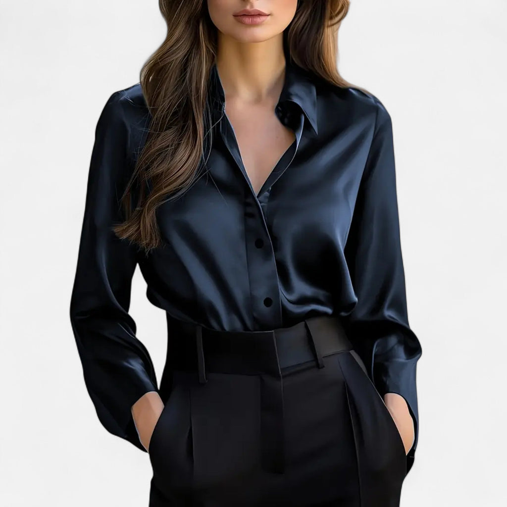 Rosgrove | Women - Long Sleeve Satin Blouse - Elegant Style