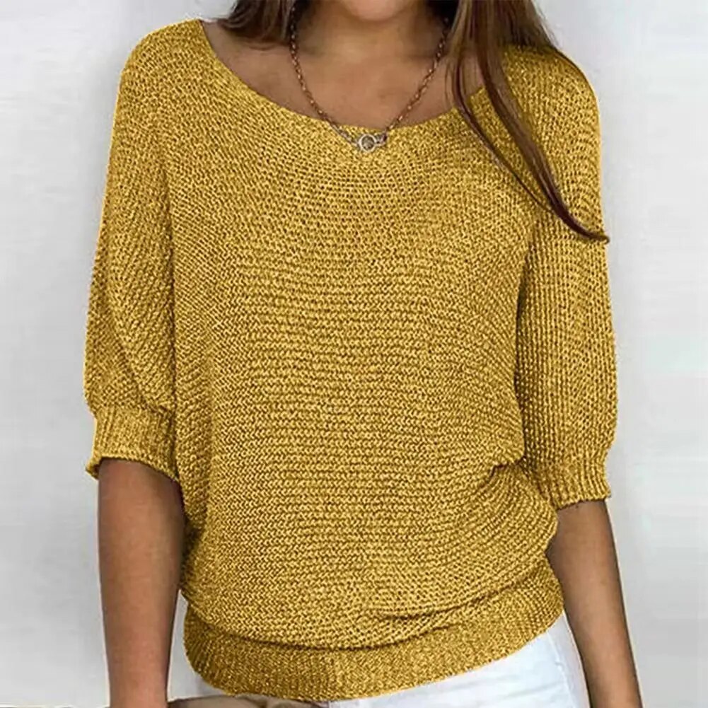 Rosgrove | Women - Round Neck Knitted Jumper - Three-Fourths Sleeve