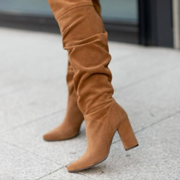 Rosgrove | Women - Knee-High Slouch Boots - High Block Heel