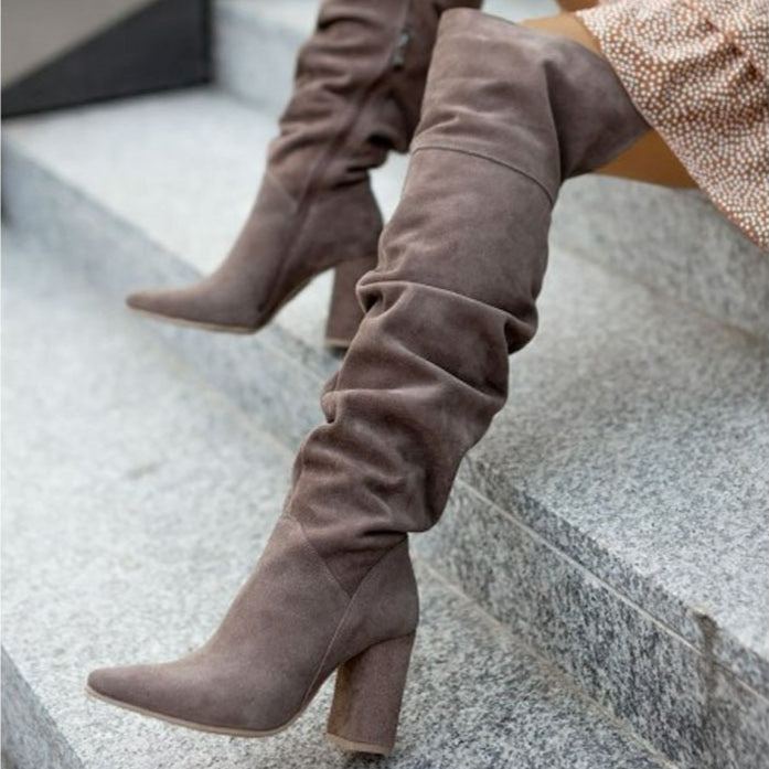 Rosgrove | Women - Knee-High Slouch Boots - High Block Heel
