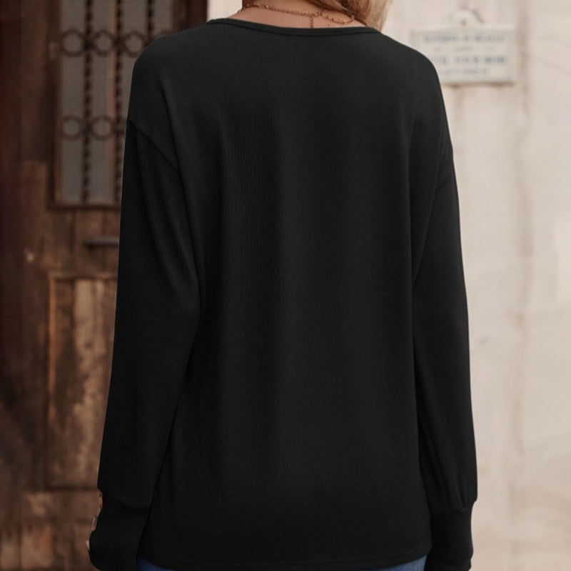 Rosgrove | Women - Stylish Plain Colour V-Neck Tops with Buttons