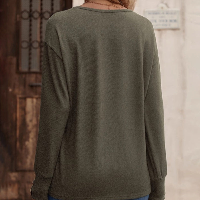 Rosgrove | Women - Stylish Plain Colour V-Neck Tops with Buttons