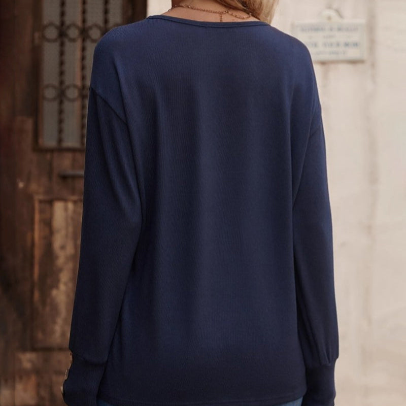 Rosgrove | Women - Stylish Plain Colour V-Neck Tops with Buttons