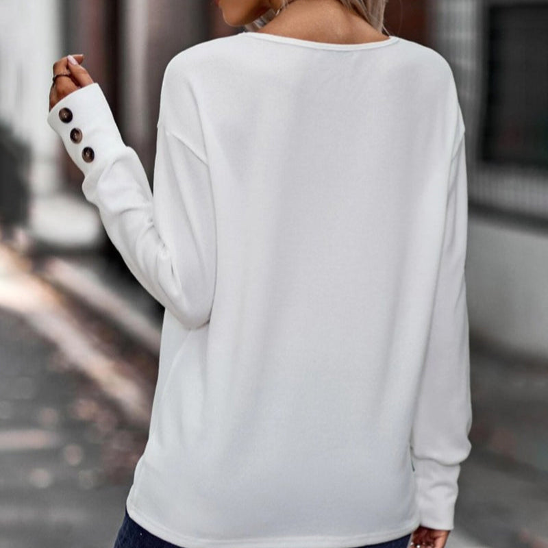 Rosgrove | Women - Stylish Plain Colour V-Neck Tops with Buttons