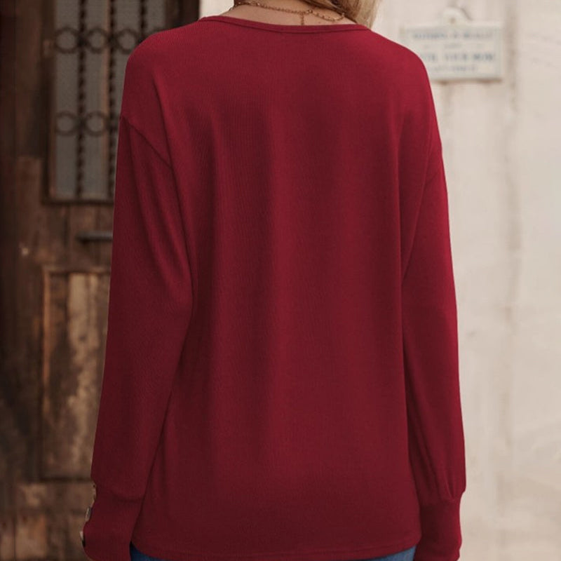 Rosgrove | Women - Stylish Plain Colour V-Neck Tops with Buttons