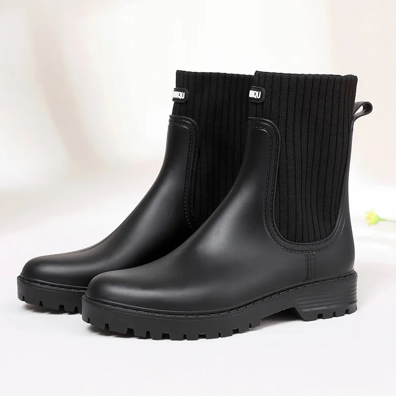 Rosgrove | Women - Quilted Knit Ankle Rain Boots - Slip-On Style