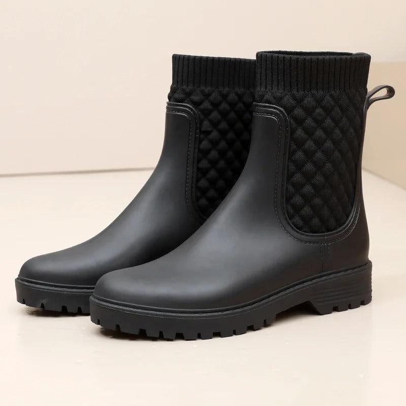 Rosgrove | Women - Quilted Knit Ankle Rain Boots - Slip-On Style