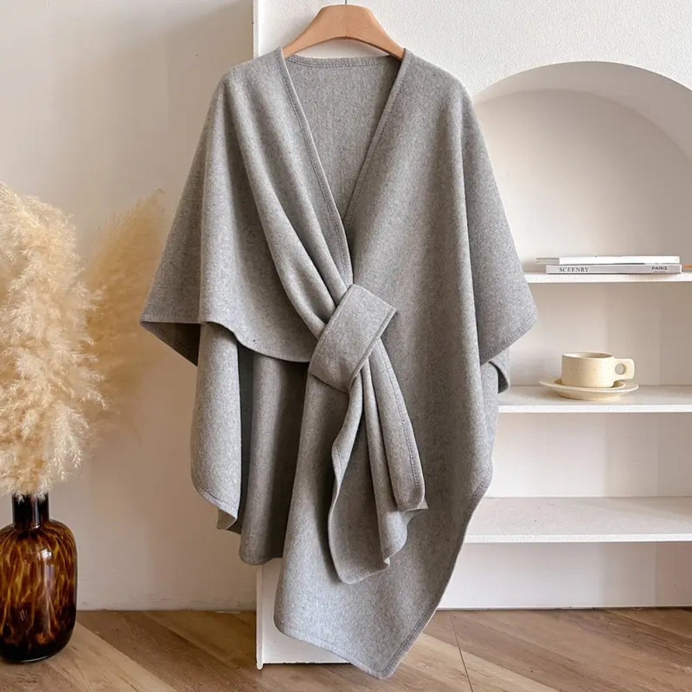 Rosgrove | Women - Draped Wool Poncho Coat with Waist Tie