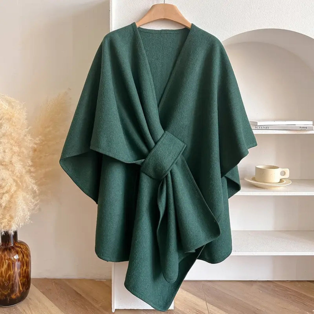 Rosgrove | Women - Draped Wool Poncho Coat with Waist Tie