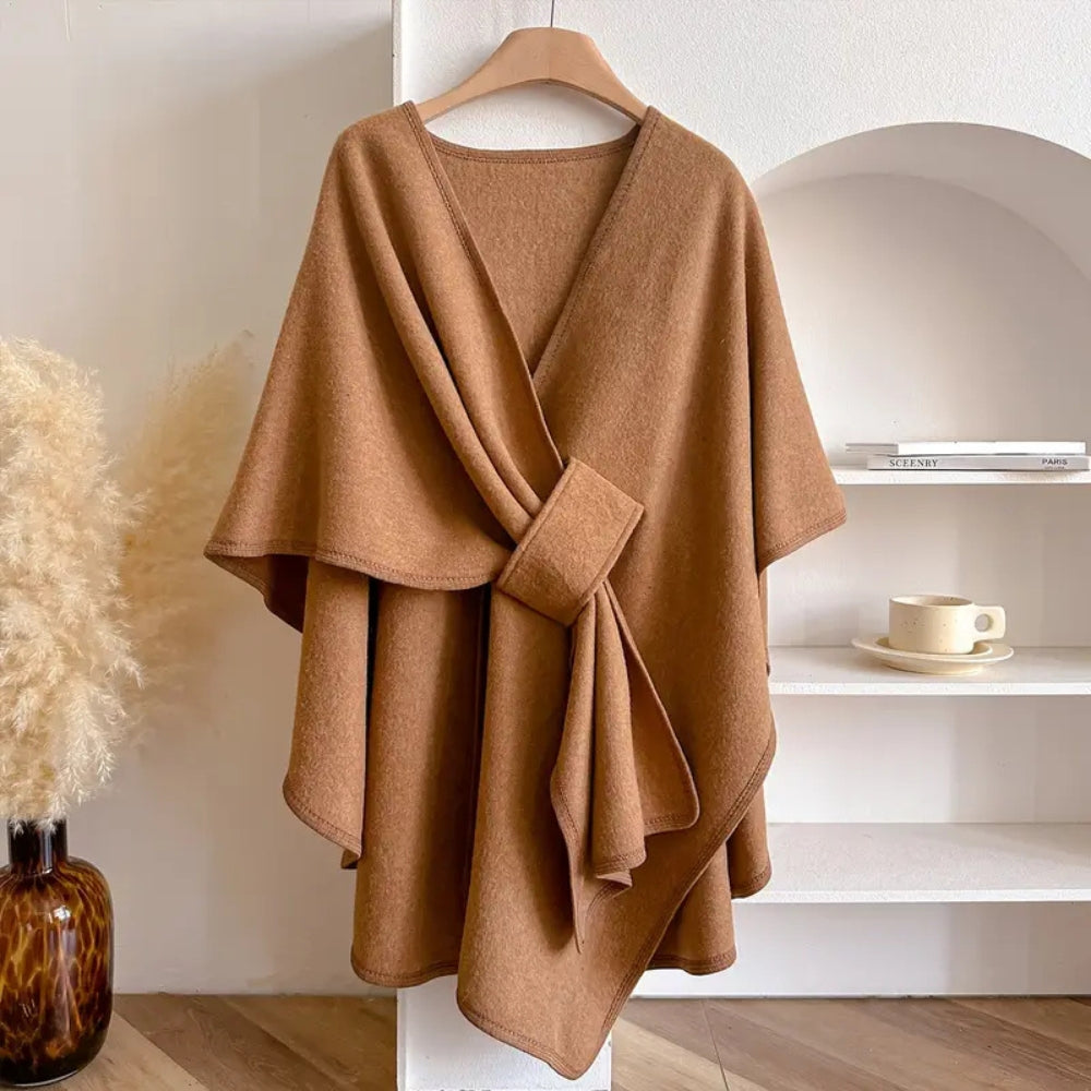 Rosgrove | Women - Draped Wool Poncho Coat with Waist Tie